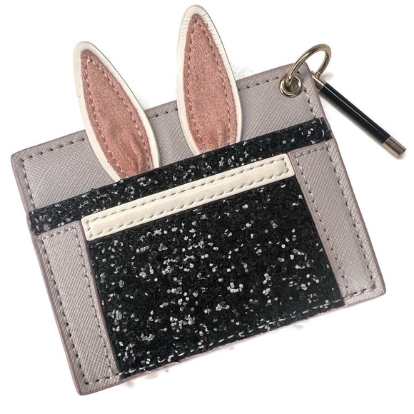 Kate Spade Rabbit in the Hat Credit Card Case Black Glitter Top - Picture 6 of 9